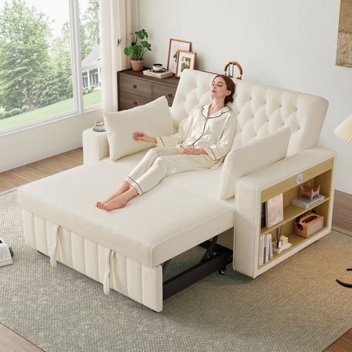 Folding sofa bed beige - sofa,